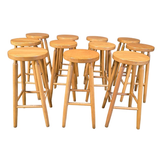 Alpine Style Chalet Stools in Wood, 1970s, Set of 11 For Sale