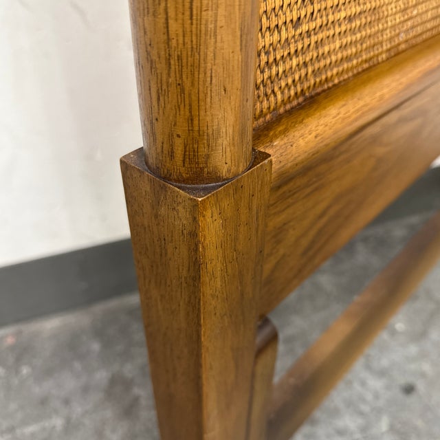 Twin Size Walnut Headboard With Rattan Panels For Sale - Image 10 of 12