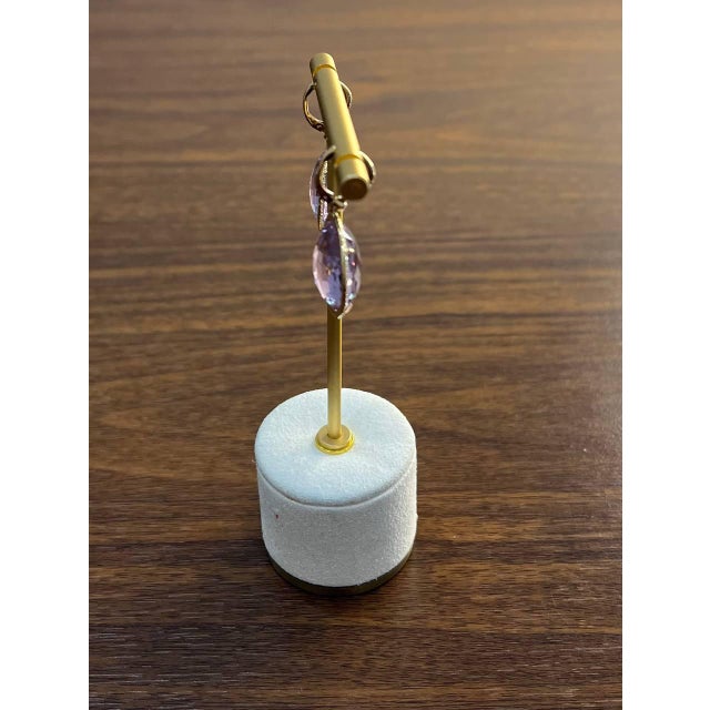 Violet Pink Amethyst Diamonds Halo Set 14k Yellow Gold Drop Unique Earrings, A Pair For Sale In Washington DC - Image 6 of 13