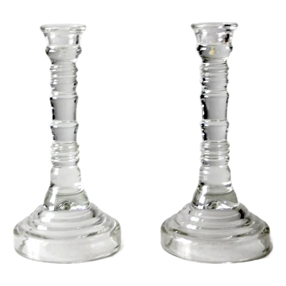 Vintage Homco Glass Candlestick Holders Pair | Chairish