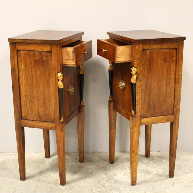 Wood Italian Directoire Bedside Tables in Walnut, 1790s, Set of 2 For Sale - Image 7 of 14