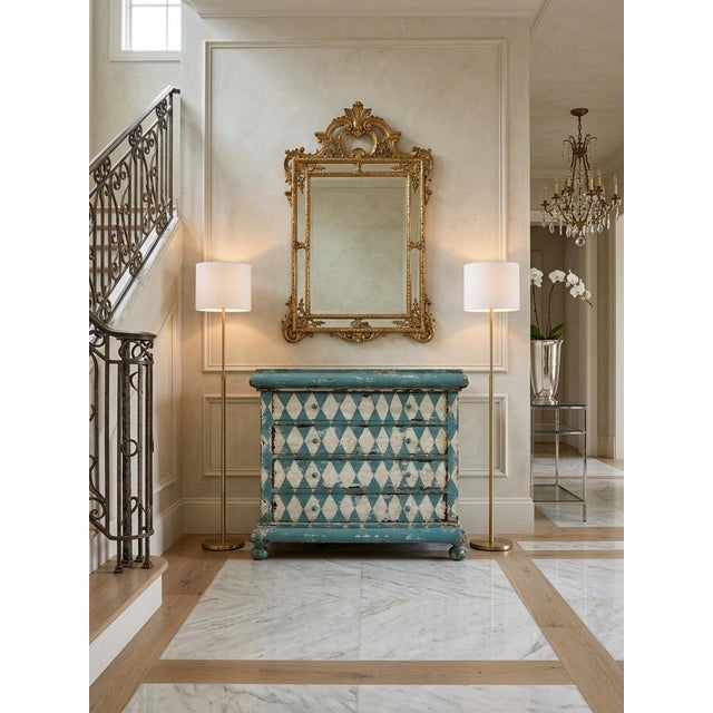 Baby Blue Vintage Italian Hand-Painted Harlequin Commode – Distressed Gustavian Style For Sale - Image 8 of 10