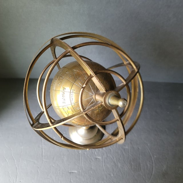 Late 20th Century Brass Gold-Tone Metal Globe on Tall Stand For Sale - Image 4 of 7