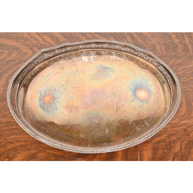 Victorian Sheffield English Victorian Silverplate Handled Reticulated Serving Tea Tray For Sale - Image 3 of 11