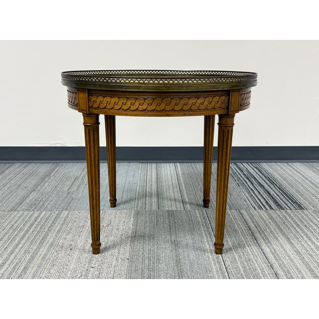 French Baker Furniture French Louis XVI Style Accent Table Brass Gallery For Sale - Image 3 of 6