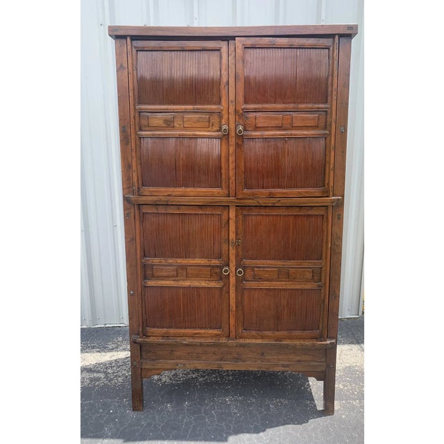 Late 19th Century Antique Chinese Qing Dynasty Split Bamboo 4-Doors Cabinet For Sale - Image 10 of 10