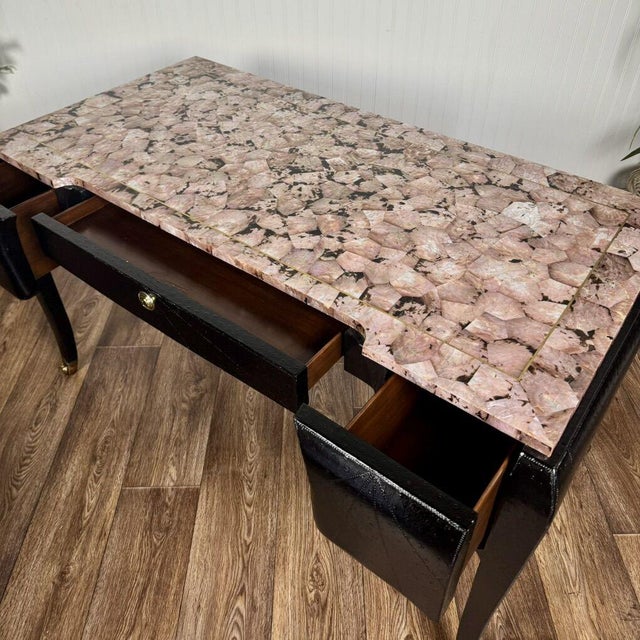 Late 20th Century Maitland-Smith Leather Desk W/ Abalone Shell Top For Sale In Salt Lake City - Image 6 of 18