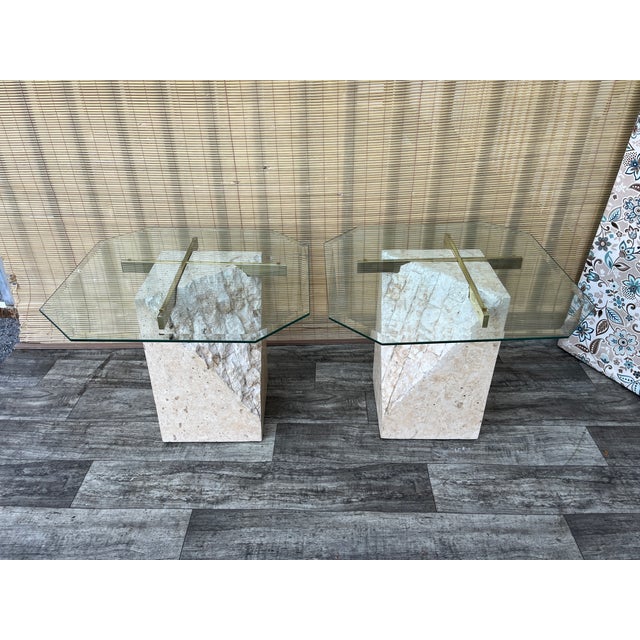 A Pair of Post Modern Tessellated Mactan Stone Side Tables. Circa 1980s For Sale - Image 4 of 17