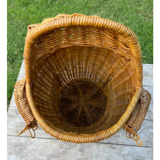 Wood Vintage Mid 20th Century Rattan Wicker Frog Accent Storage Basket For Sale - Image 7 of 11