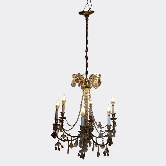 Antique French Louis XIV Style Brass & Crystal 6 Light Chandelier Unsigned C1930 Measures - 46 1/2" x 22" x 22" An antique...