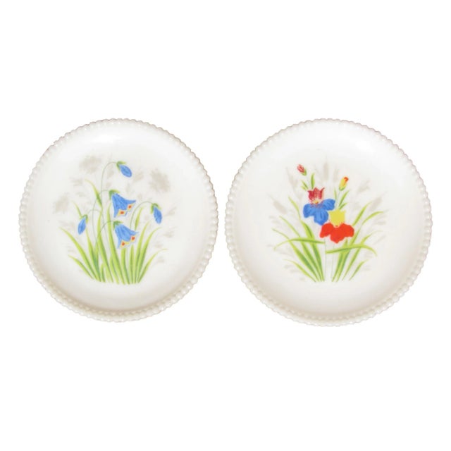 Handpainted Floral Milk Glass Plates, Pair For Sale - Image 4 of 4
