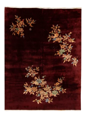 Antique Art Deco Chinese Red Wool Rug