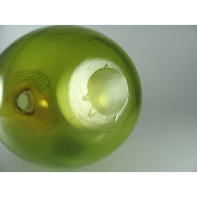 14" Handblown Murano Style Art Glass Bulbous Long Neck Citrine Amber and Green Vase With White Drizzle Icing For Sale - Image 6 of 7