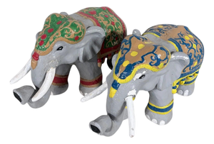 Vintage Elephant Sculptures with Intricate Details, Set of 2