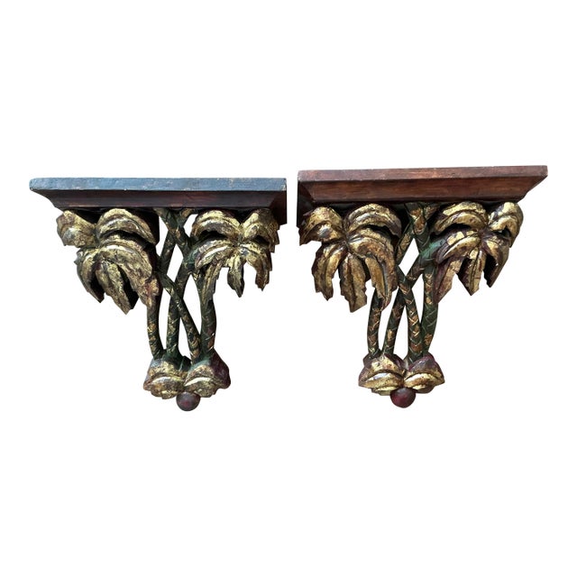 Vintage Regency Gilt Tipped Palm Tree Brackets - A Pair For Sale