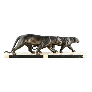 M. Leducq, Panthers, 1930, Metal on Marble Base For Sale