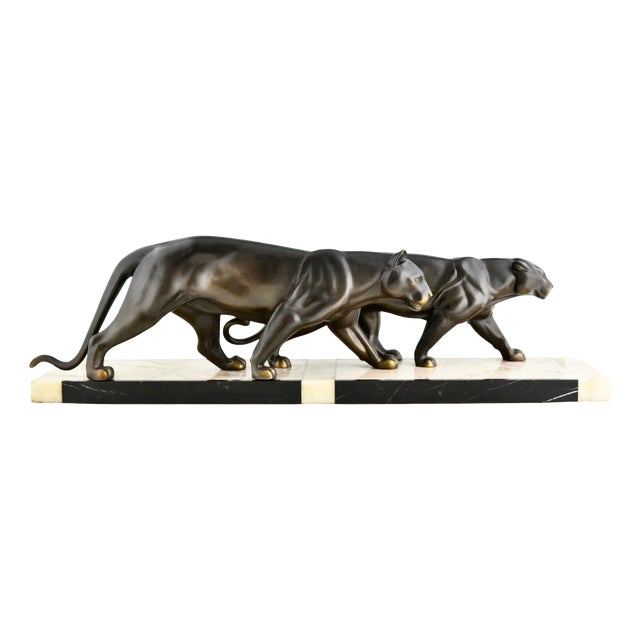 M. Leducq, Panthers, 1930, Metal on Marble Base For Sale