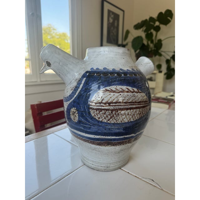 1950s Michel Barbier Blue Ceramic Vallauris Vase For Sale In Los Angeles - Image 6 of 7