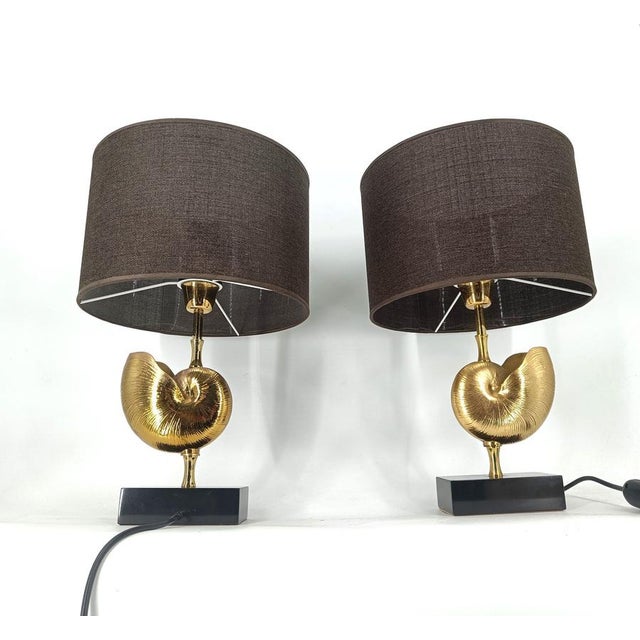 1970s Brass Nautilus Table Lamps from Maison Charles, France, 1970s, Set of 2 For Sale - Image 5 of 12