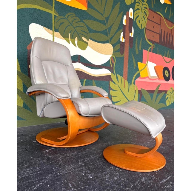 Danish Modern Fjords Admiral Leather Recliner W Otto Pair For Sale - Image 9 of 13