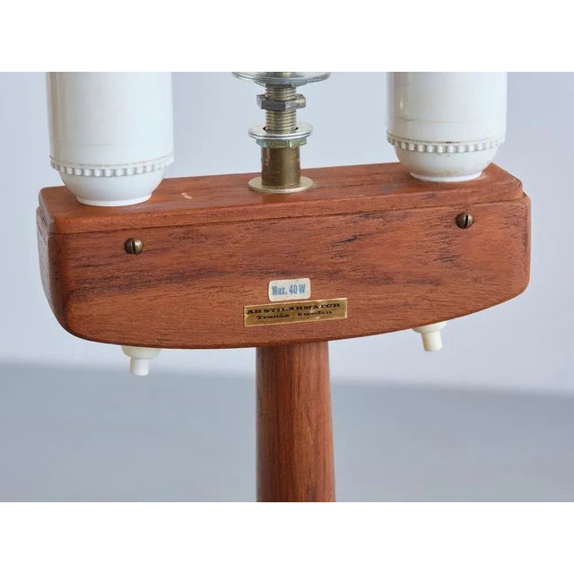 Tall Table Lamp in Teak Wood with Cone Shade from Tranås Stilarmatur, Sweden, 1960s For Sale - Image 9 of 10