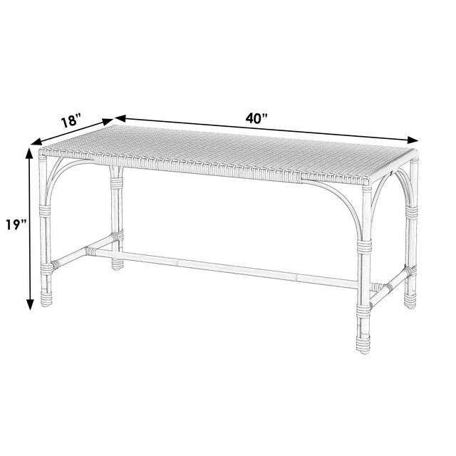 Traditional Tobias 40 in. W Outdoor Rectangular Rattan Dining Bench, Blue/White Dot / Natural Rattan Frame For Sale - Image 3 of 7