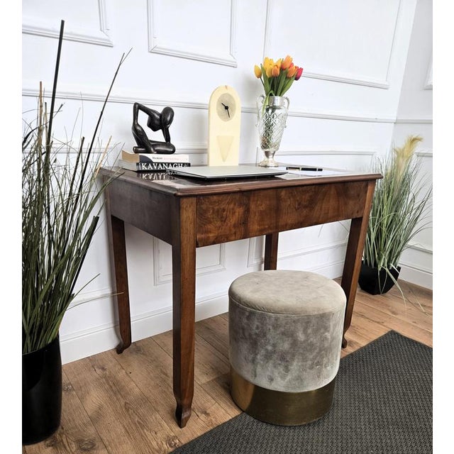 Mid-Century Art Deco Italian Walnut Burl Wood Writing Desk Table, 1960s For Sale - Image 3 of 11