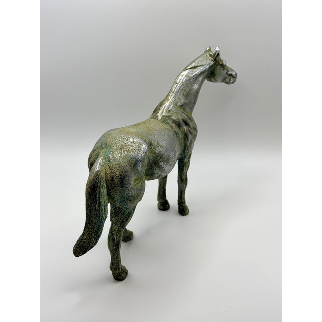 Mid-Century Modern Vintage Cast Metal Horse Figurine With Aged Silver Patina For Sale - Image 3 of 7