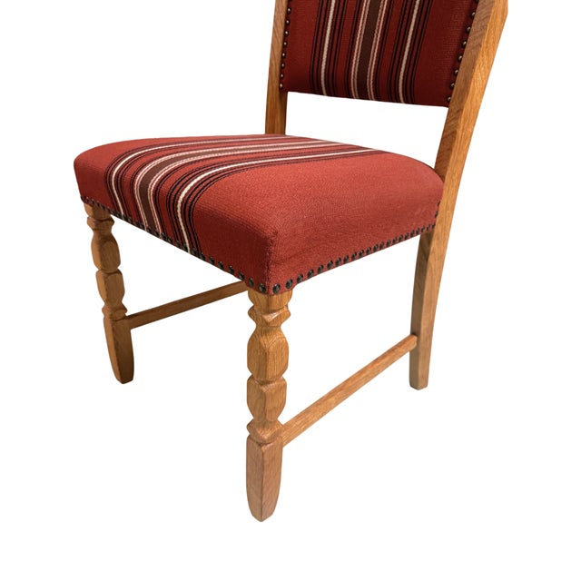 Henning Kjaernulf Henning Kjærnulf, Dining Chairs, Oak, Fabric, Denmark, 1960s For Sale - Image 4 of 7