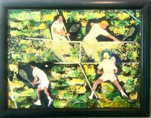 Paolo Corvino, 1960's Oil Painting Tennis Match Sports Scene After Leroy Neiman Sporting Art, 1965