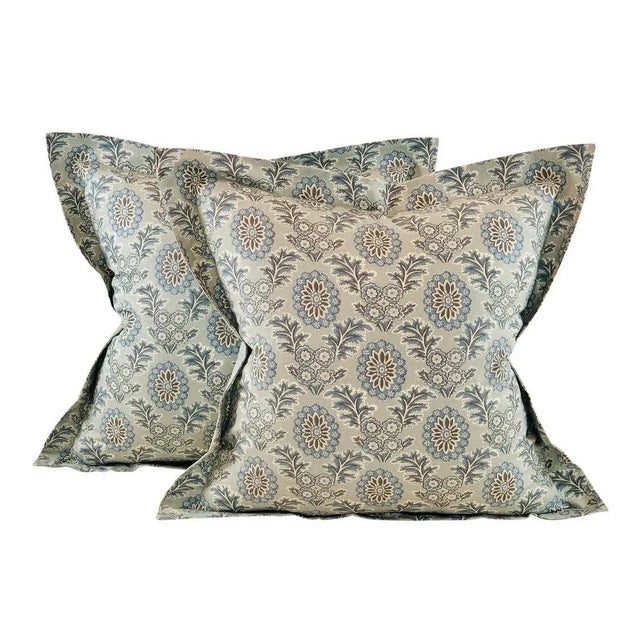 French General Ciel Blue Cream Gray Boheme Floral Pillow Covers- Pair For Sale In Jacksonville, FL - Image 6 of 6