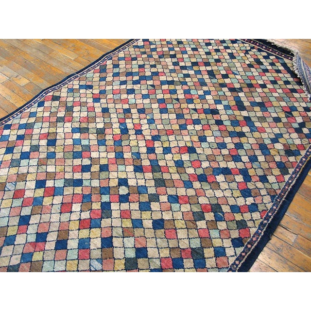 Tribal 1930s Multicolor Diamond Tribal Hand Knotted Antique Persian Gabbeh Rug 4'4" X 7' Wool Carpet For Sale - Image 3 of 4