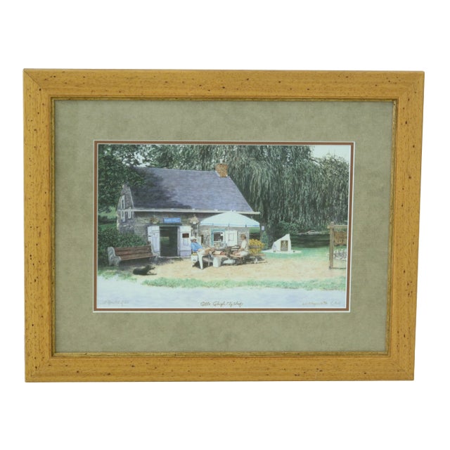 Framed & Matted Fishing Camp LIttle Lehigh Fly Shop Print For Sale