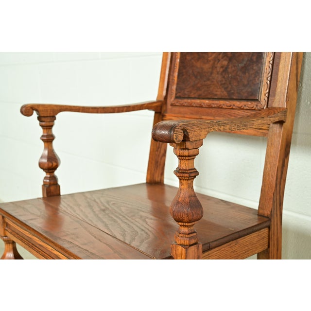 Early Romweber Antique English Jacobean Carved Oak and Burl Wood Dining Chairs, Set of Six For Sale - Image 9 of 13