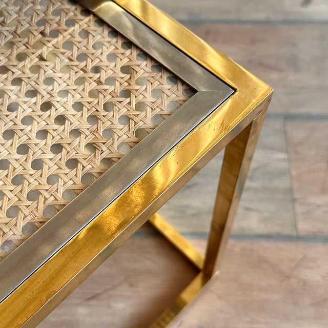 Mid-Century Modern Brass Nesting Tables with Glass and Bamboo Tops, 1970s, Set of 3 For Sale - Image 14 of 15