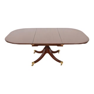 Reeder of London Antique English Regency Carved Mahogany Pedestal Extension Dining Table, Newly Restored For Sale