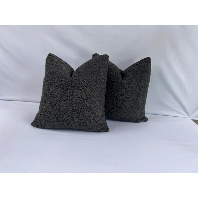 Early 21st Century Charcoal Boucle Puffy Luxury Pillows- a Pair For Sale - Image 4 of 4