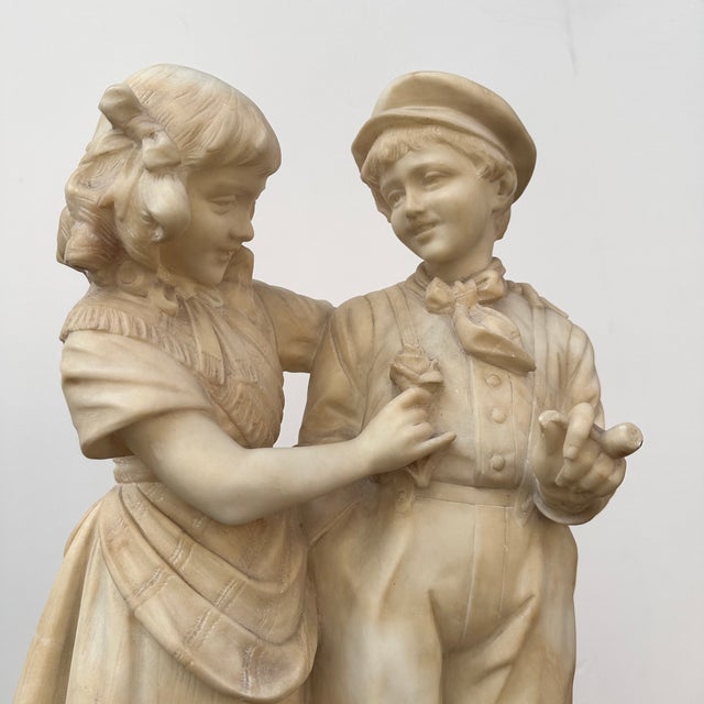Stone Eugenio Battiglia, Sculpture Childrens Couple, 1890s, Alabaster For Sale - Image 7 of 18