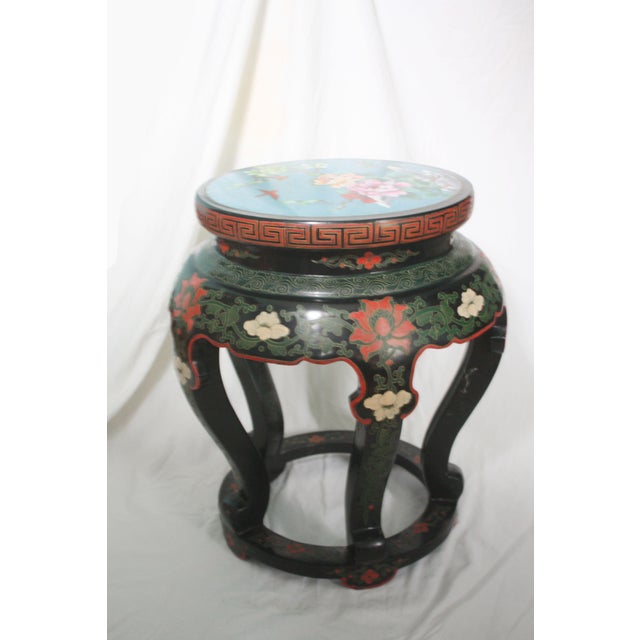 1970s Vintage Chinese Ebonized Cloisonne Top Garden Seat For Sale - Image 4 of 8