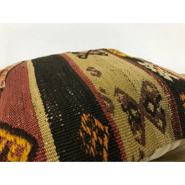 Vintage Tribal Turkish Khaki and Black Kilim Pillow Cover For Sale - Image 4 of 6