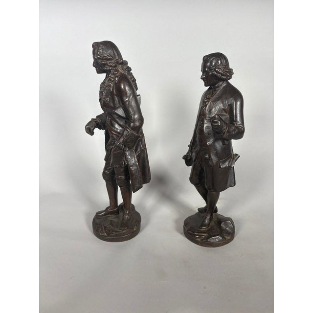 Pair of full-length sculptures of Voltaire and Rousseau, early 19th century, French work, circa 1820, Restoration period ....
