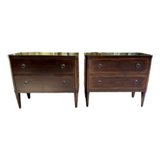 Pair Deep Mahogany Island Style Bedside Chests With 2 Drawers For Sale