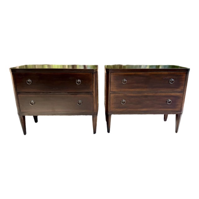 Pair Deep Mahogany Island Style Bedside Chests With 2 Drawers For Sale