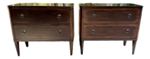 Pair Deep Mahogany Island Style Bedside Chests With 2 Drawers