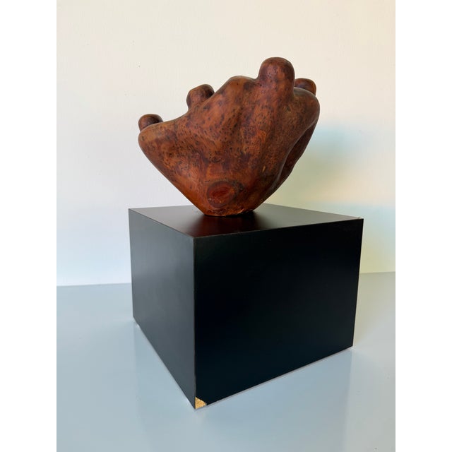 Wood 1980’s Vintage Hand-Carved Burlwood Abstract Sculpture on Black Laminate Base For Sale - Image 7 of 12