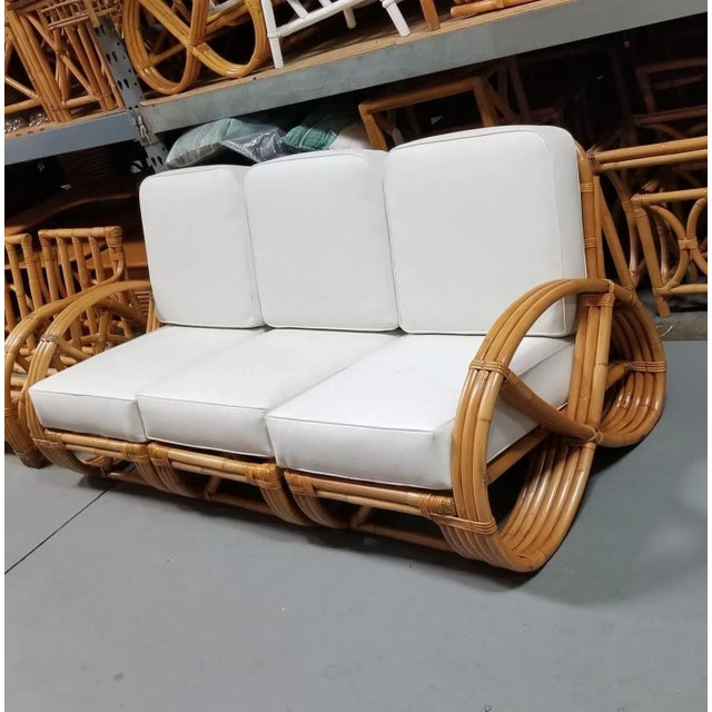 Restored Mid-Century Frankl Style Rattan Three-Strand Full Pretzel Livingroom Set For Sale - Image 9 of 12