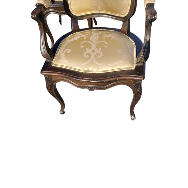 Pair 1940s French Provincial Maple Louis XV Ebony Armchairs – Newly Upholstered For Sale - Image 9 of 16