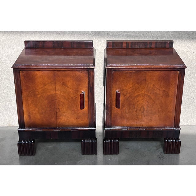 Art Deco side cabinets or nightstands with Ebonized base, 1930s, Set of 2. Wonderful pair of Art Deco nightstands ....