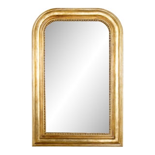 Matthew Izzo Home Waverly Hand Carved Curved Top Gold Leaf Beaded Antique Mirror For Sale
