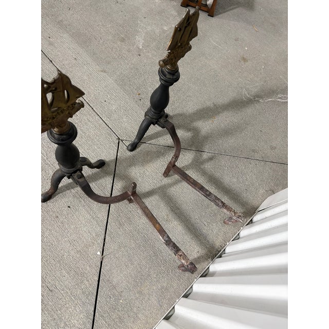 Pair of Andirons With Brass Decorative Ships, 19th Century For Sale In Savannah - Image 6 of 6